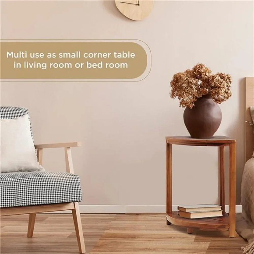 Wood Corner Shower Bench & Corner Shower Stool with Storage Shelf (Acacia)